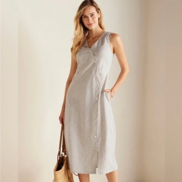 Soft Surroundings Chasia Hemp & Cotton Striped Midi Dress - Picture 1 of 6